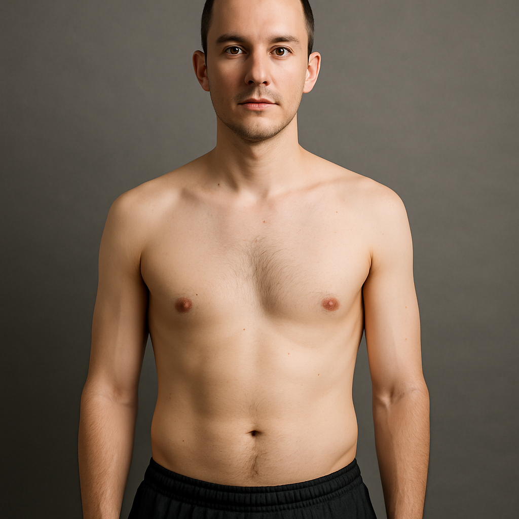 Client before strength transformation with less developed muscles