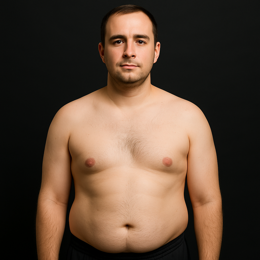 Client before transformation showing softer physique