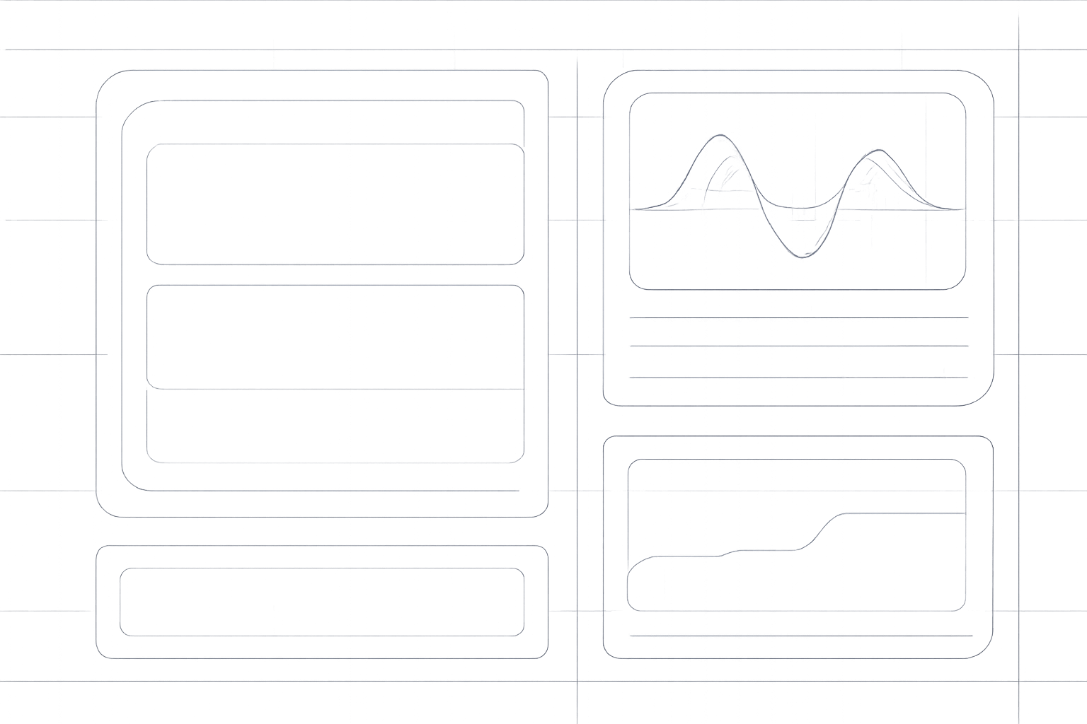 Layered dark interface schematic with glowing accent paths, wireframe overlays, and depth panels