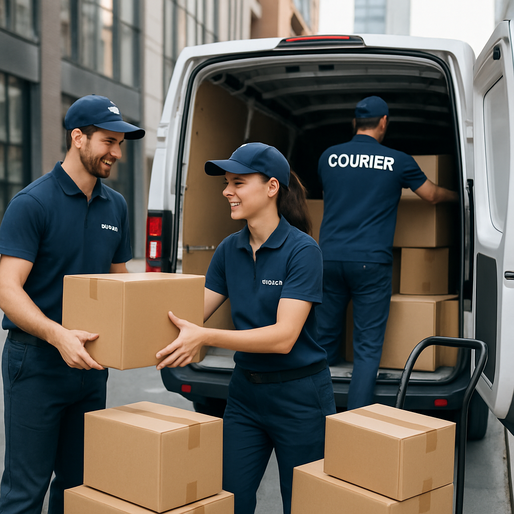 Courier team loading a delivery van