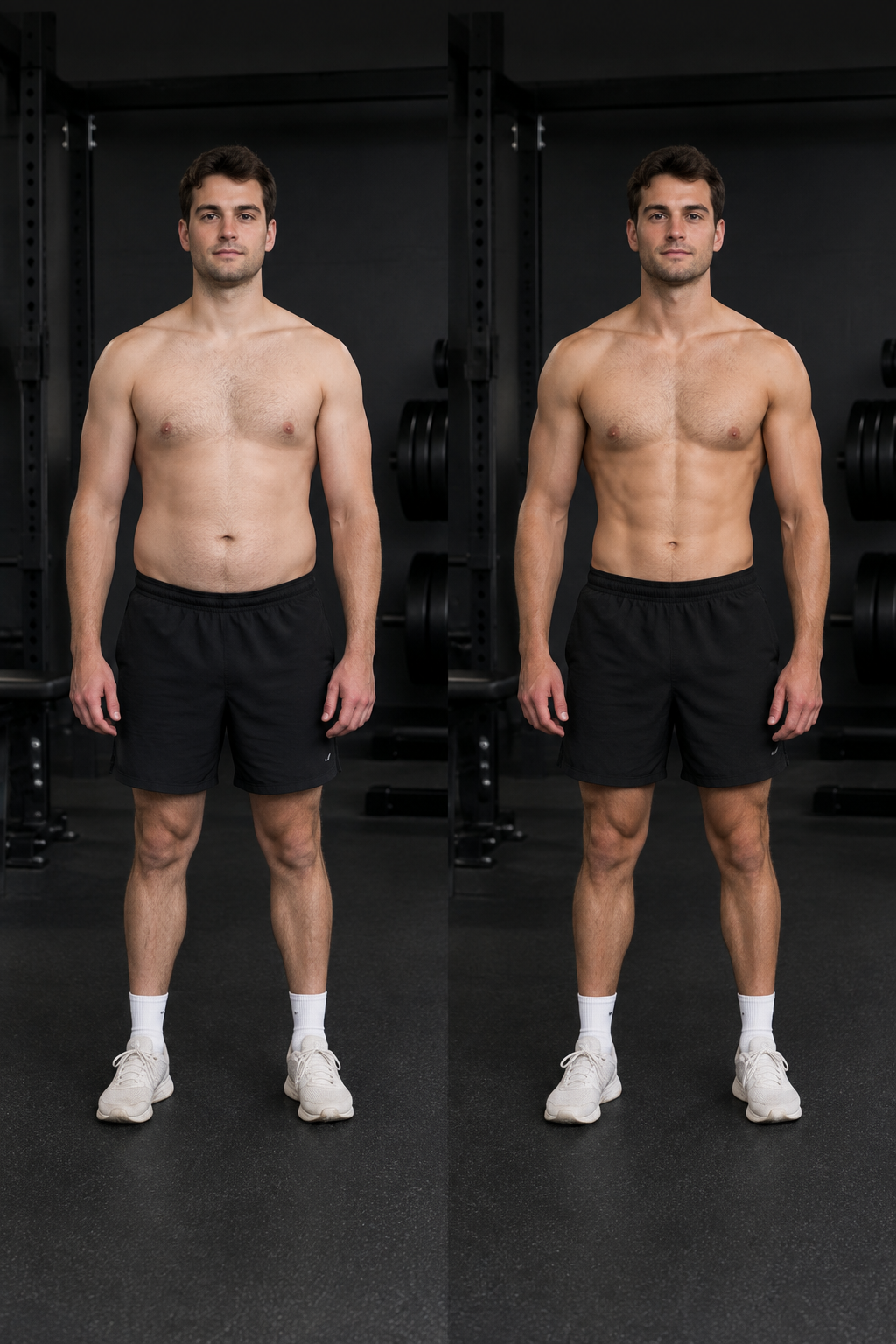 Before and after body transformation result for Client D