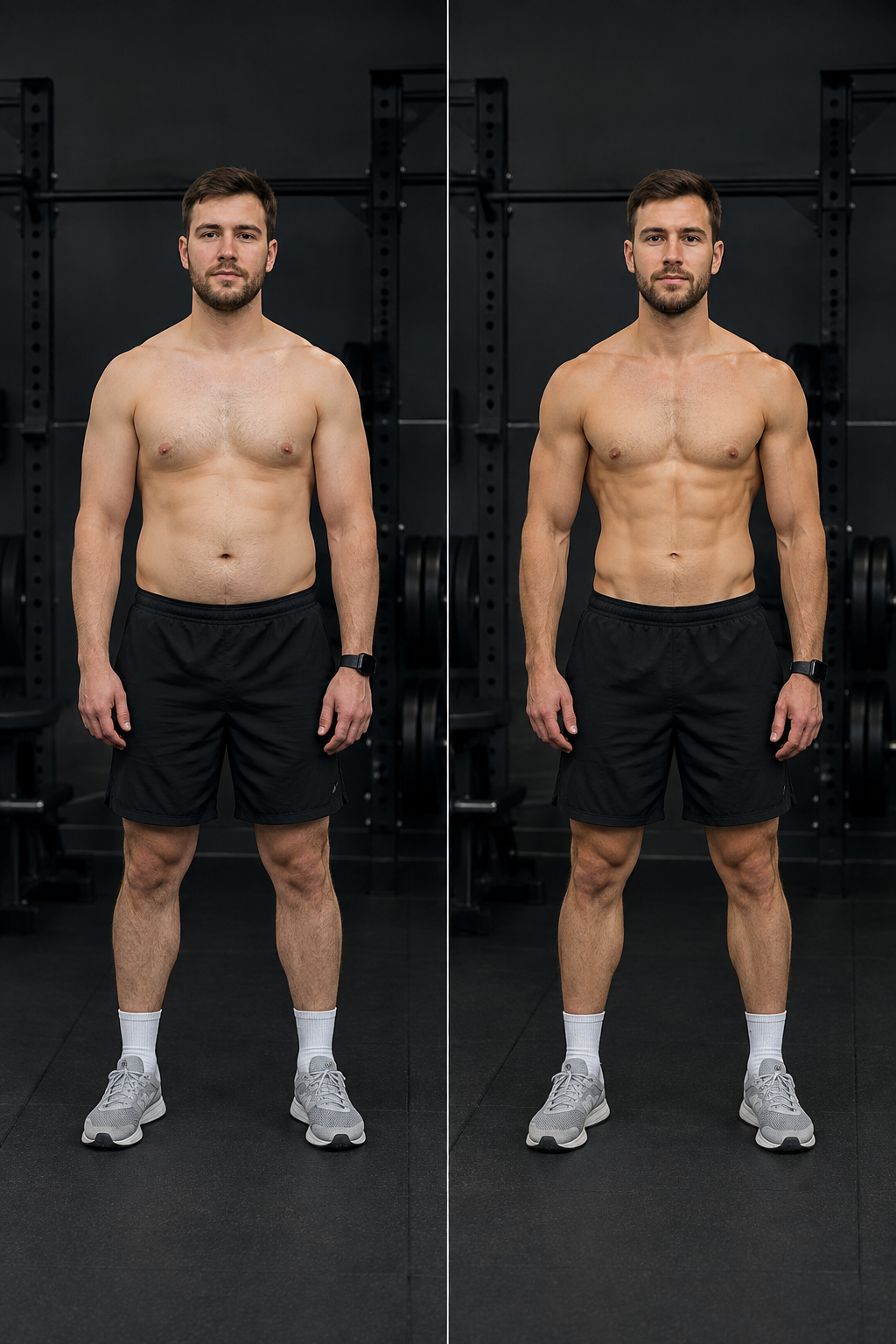 Before and after body transformation result for Client B