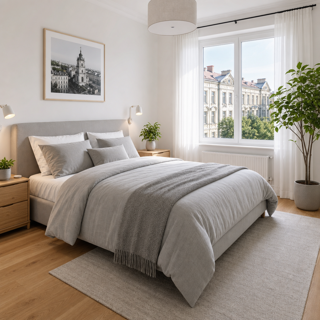 Light-Filled Podil Apartment bedroom