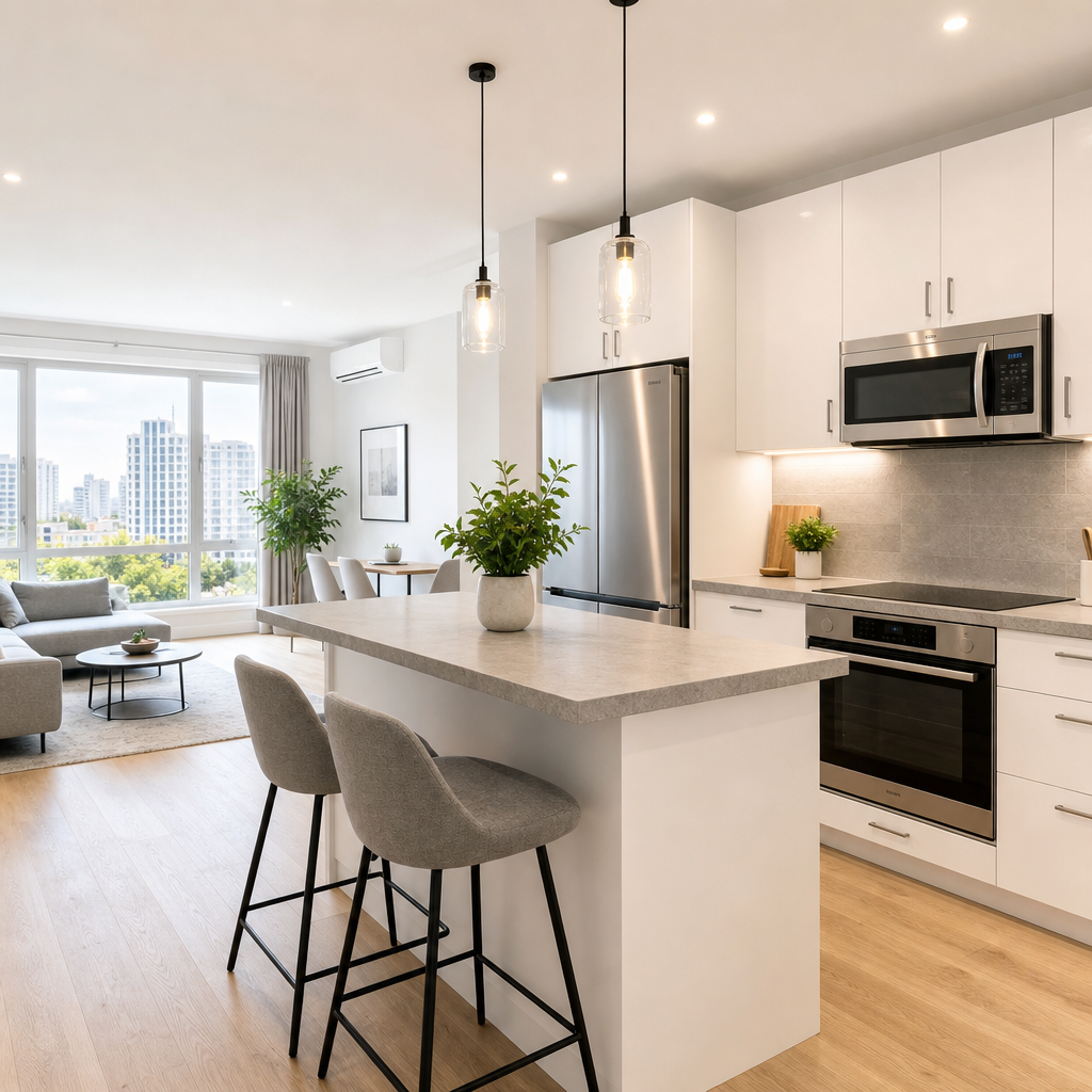 Stylish Riverside Starter Apartment kitchen