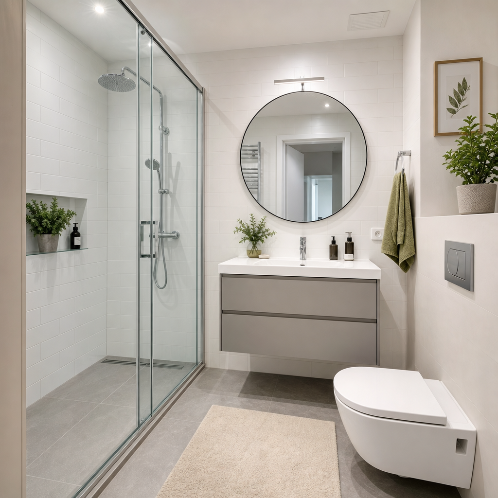 Stylish Riverside Starter Apartment bathroom