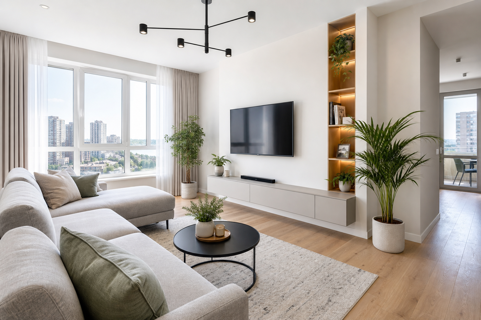 Stylish Riverside Starter Apartment living room