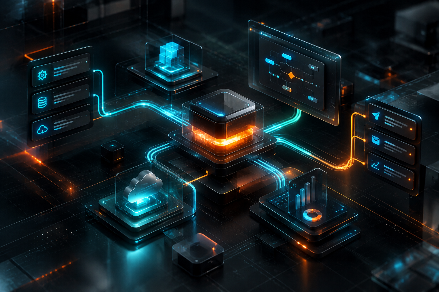 Abstract futuristic interface concept for Automation Workflows
