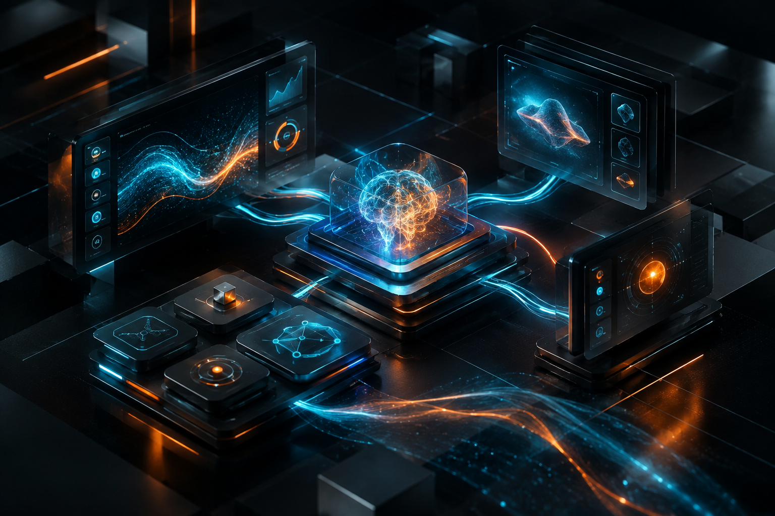Abstract futuristic interface concept for Adaptive AI Interfaces