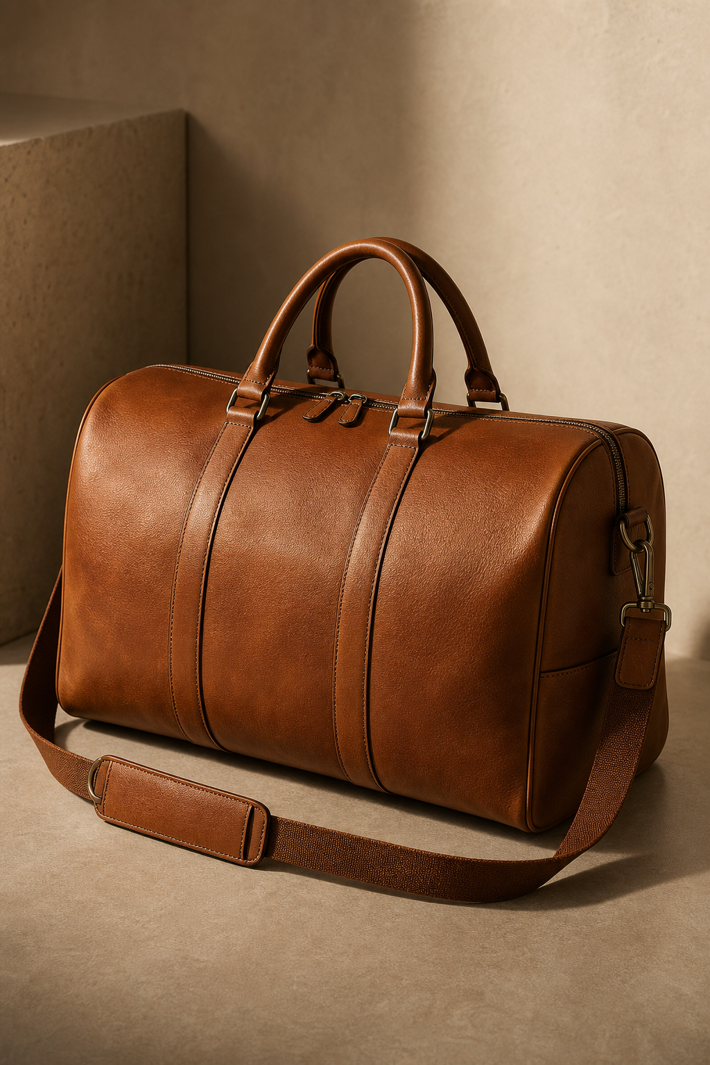 ARC leather weekender bag in warm tan full-grain leather