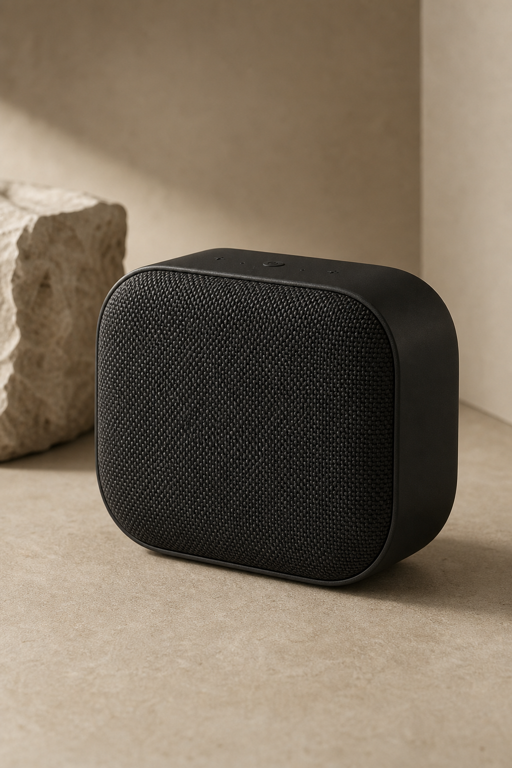 FORM wireless speaker in charcoal black finish with dark textured grille