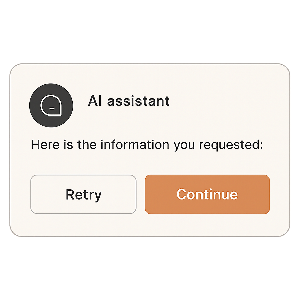 AI assistant widget with response preview and action buttons