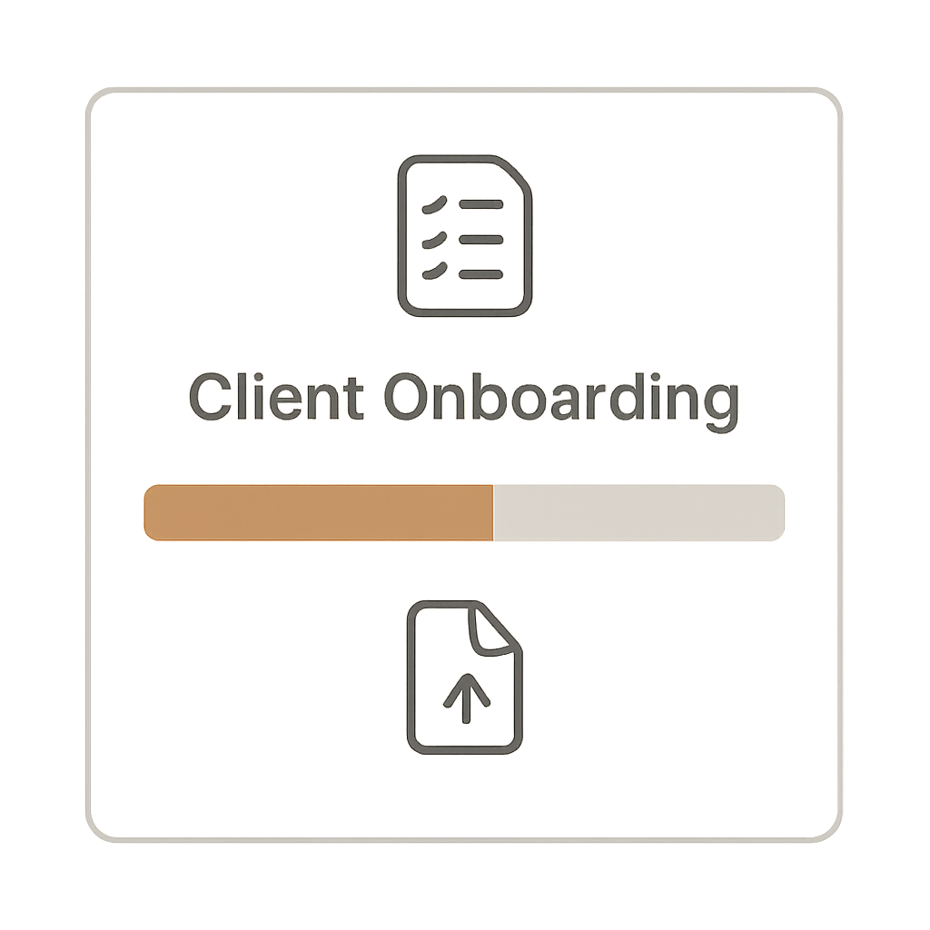 Onboarding checklist tile with progress and document upload indicators
