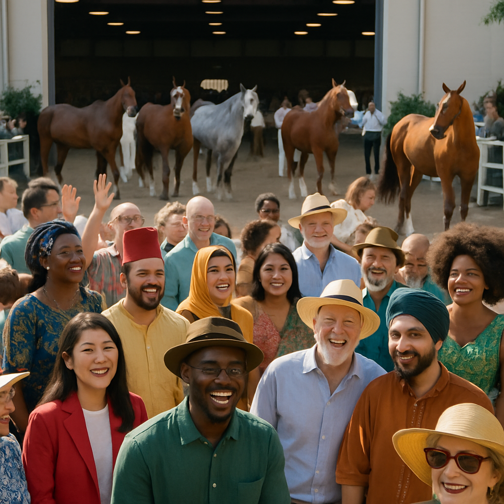 International crowd at horse exhibition