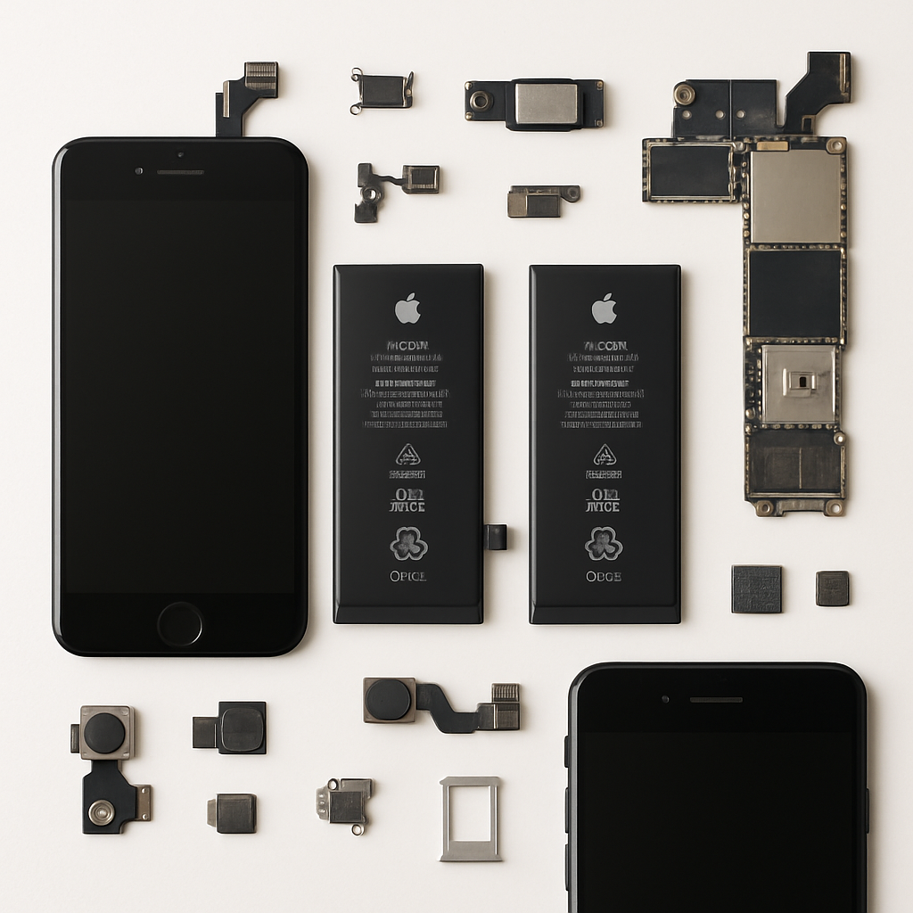 Genuine mobile parts neatly organized