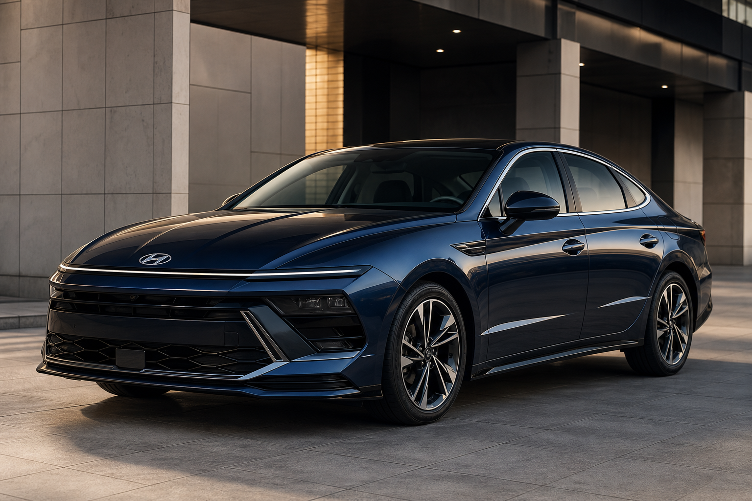 Hyundai Sonata in metallic navy with sharp body lines