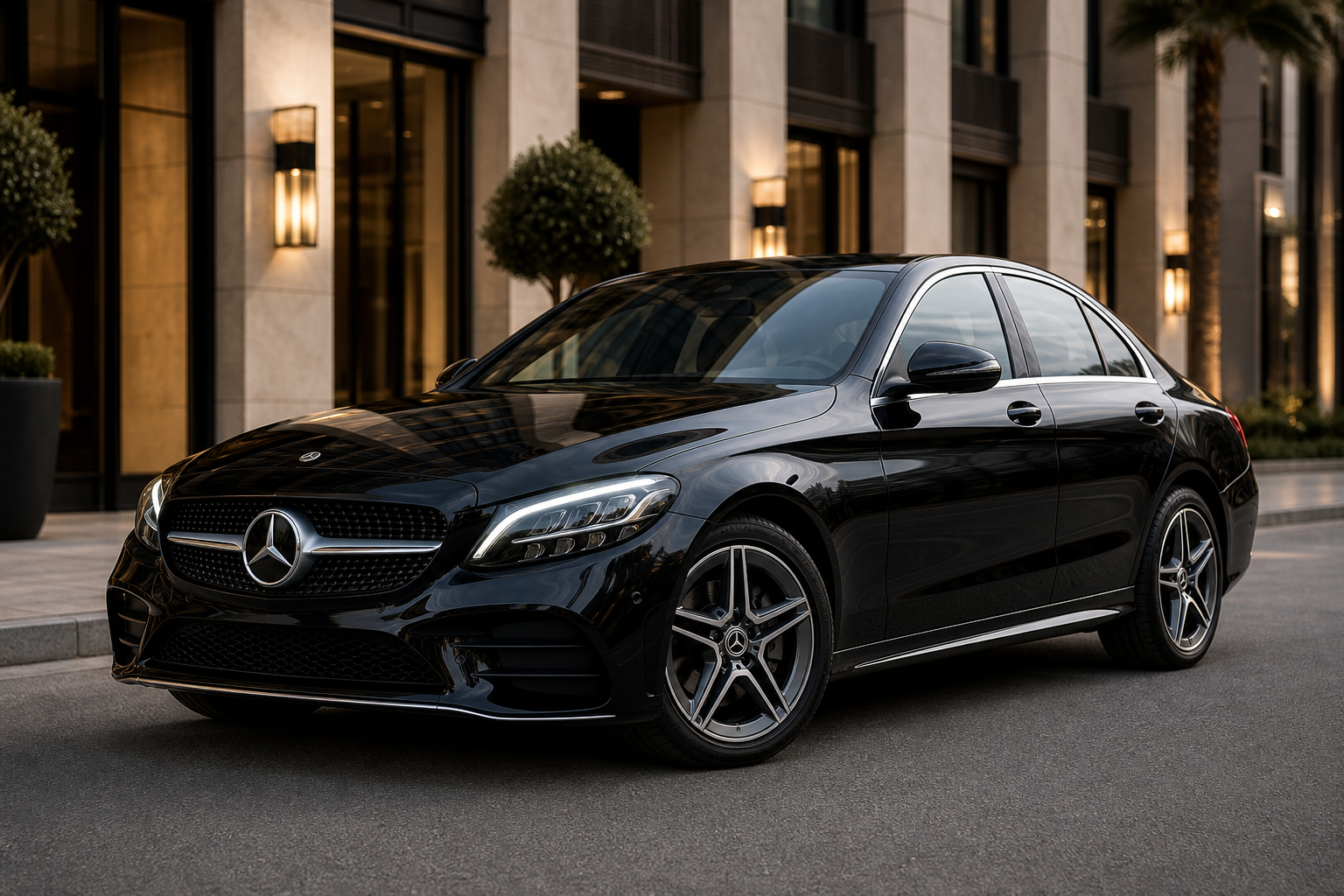 Mercedes-Benz C-Class in glossy black with chrome trim