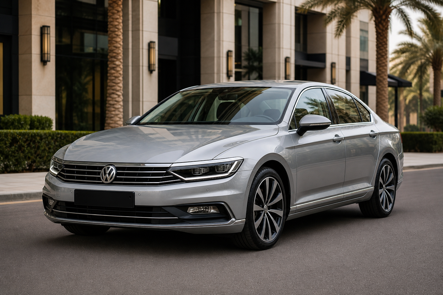 Volkswagen Passat in silver gray with refined chrome accents