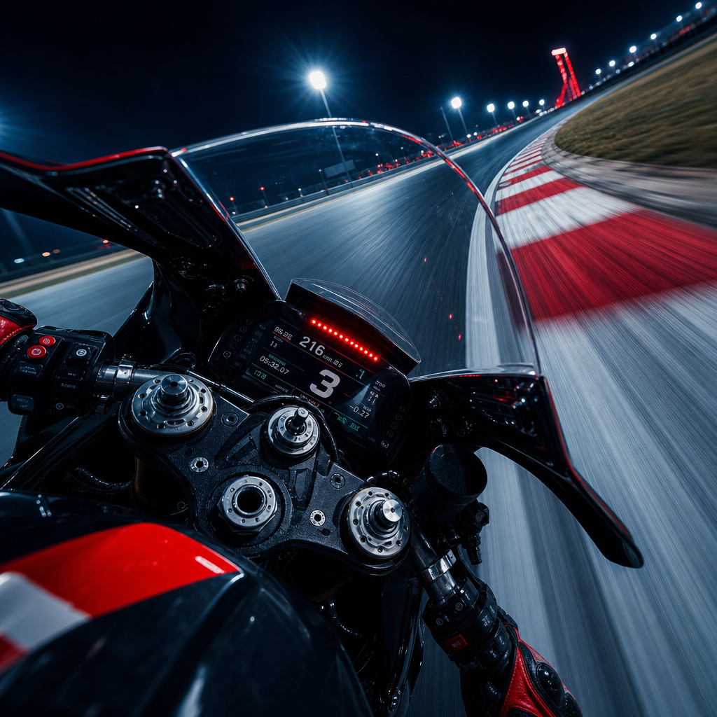 Onboard cockpit view leaning into a fast corner