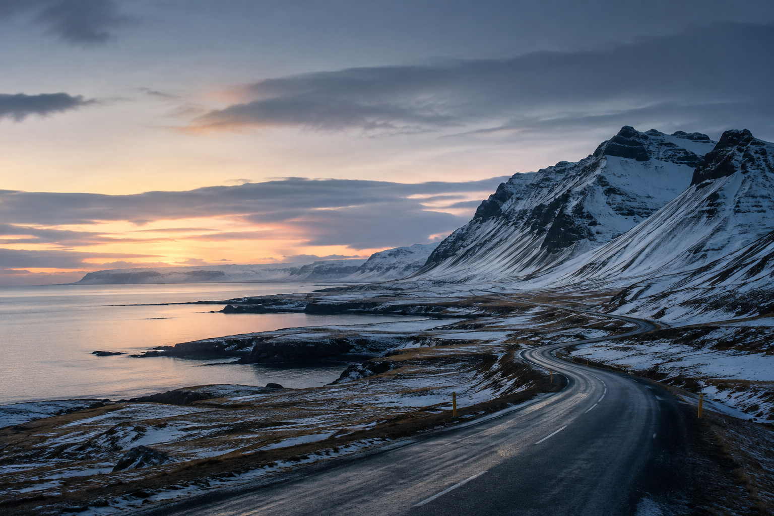 Scenic view for Midnight Roads of Iceland in Iceland
