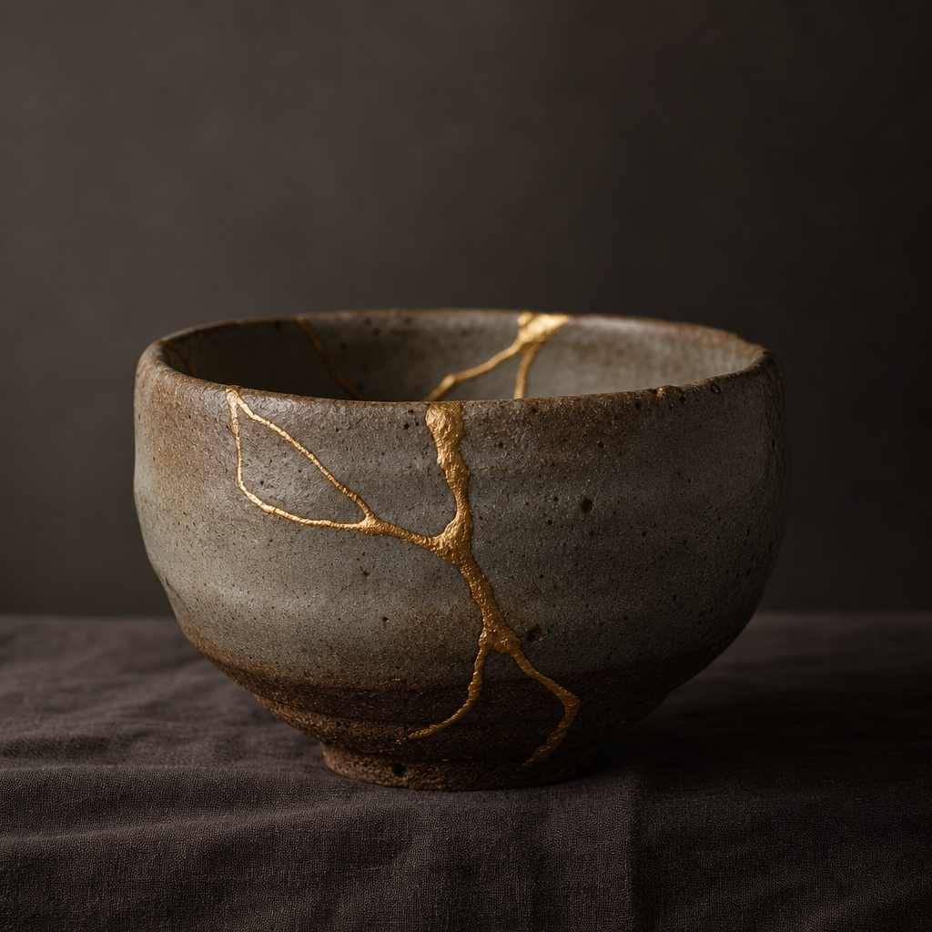 Collector-grade restored bowl with balanced shape and gold seam.