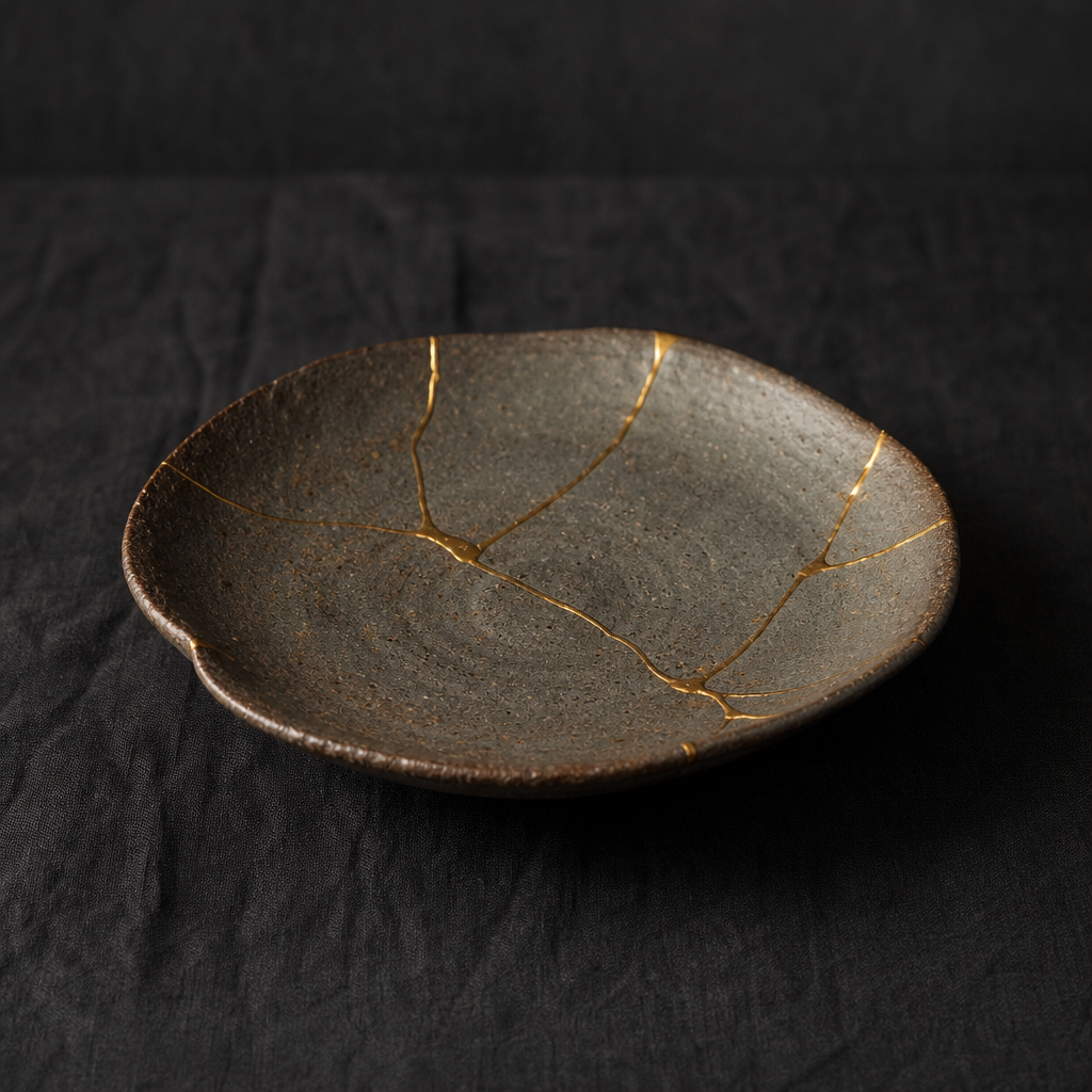 Restored ceramic plate selected for ritual display and poetic repair.