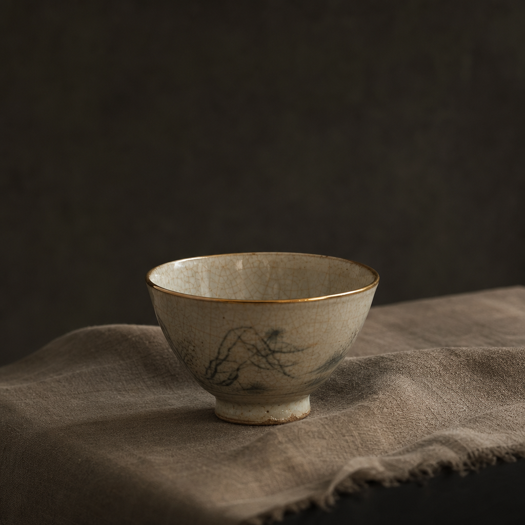 Antique tea cup on linen