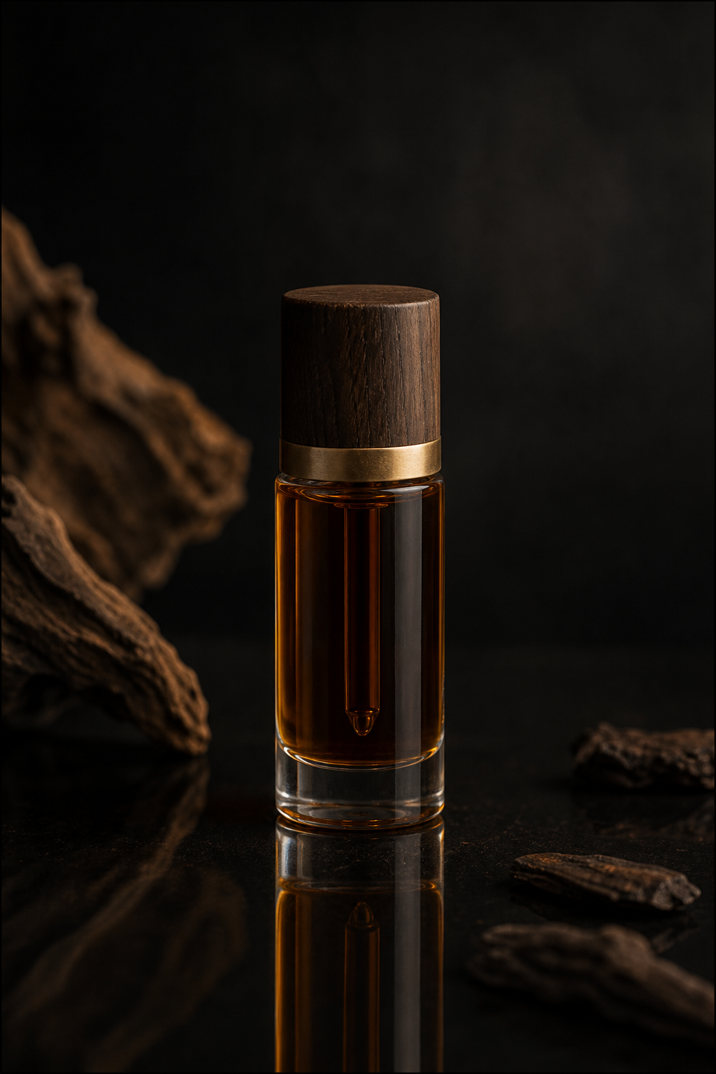 Oud Oil I aromatic oil, bottle with soft reflection