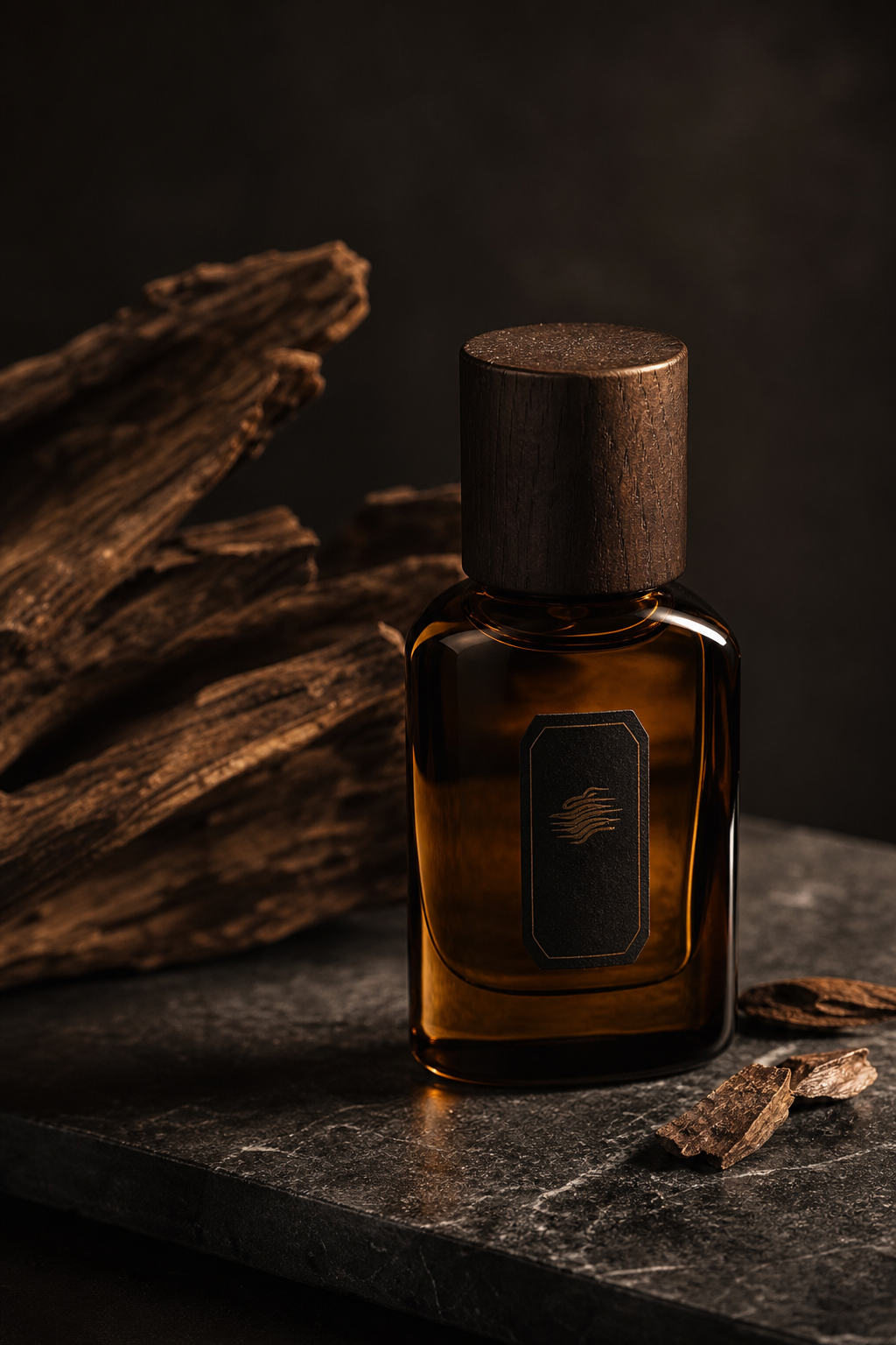 Oud Oil II aromatic oil, angled bottle view