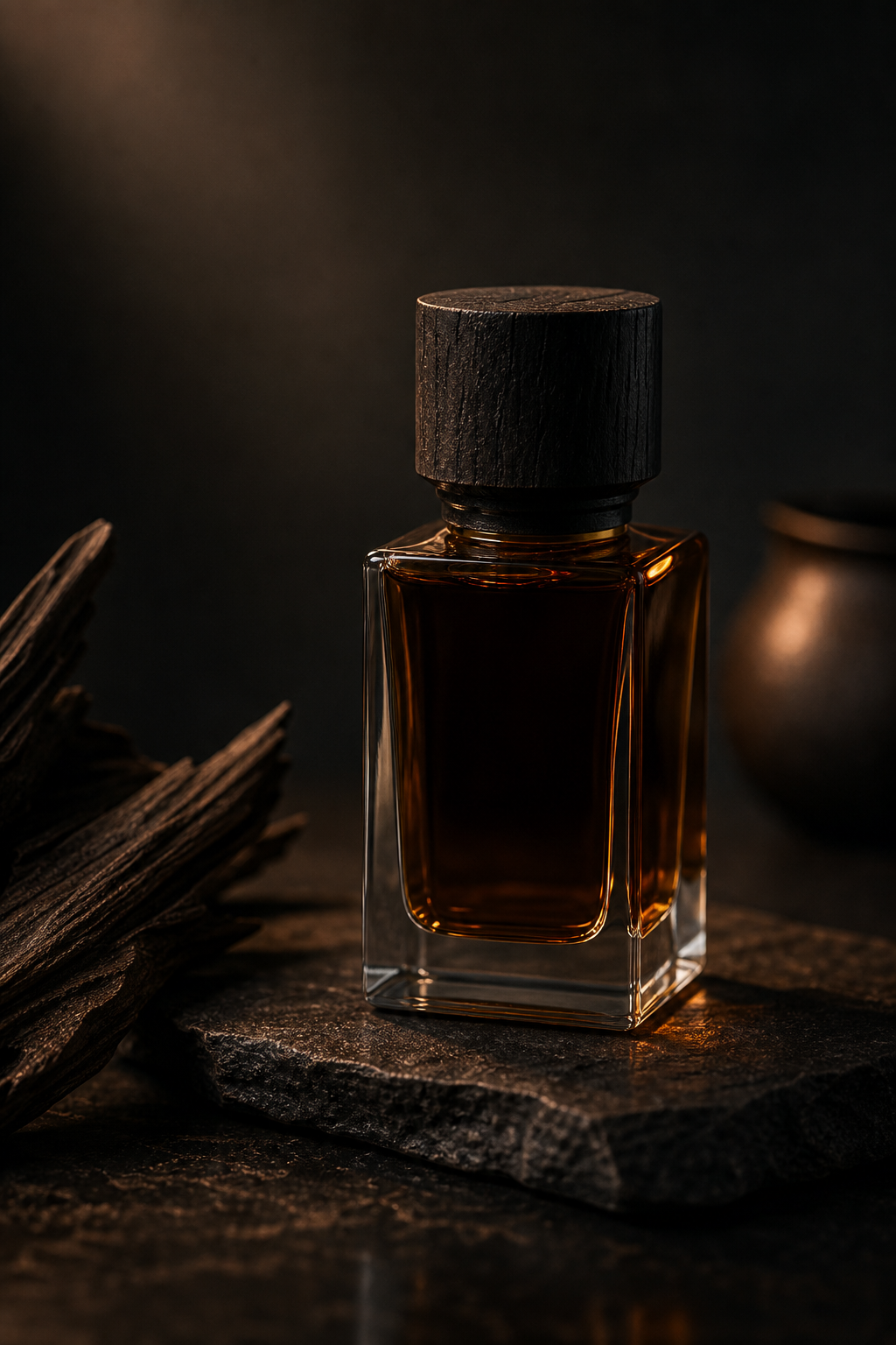 Oud Oil III aromatic oil, angled bottle view