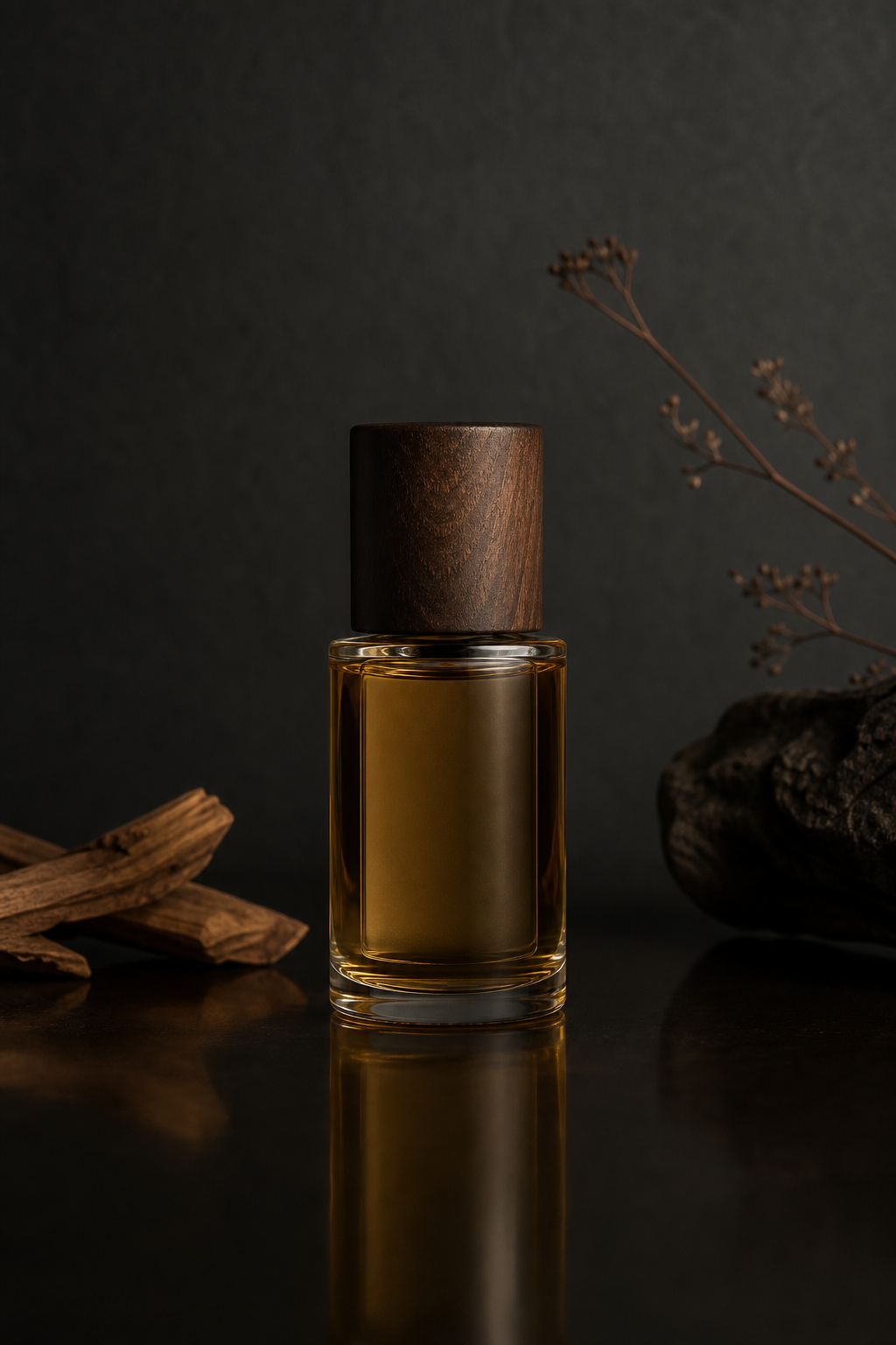 Sandalwood Oil I aromatic oil, bottle with soft reflection