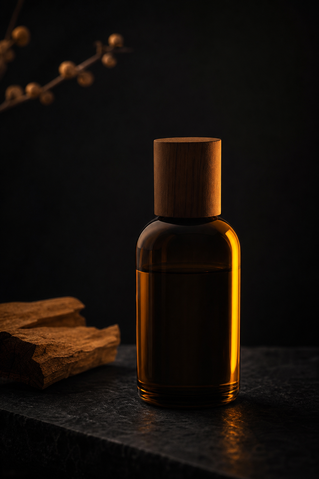 Sandalwood Oil III aromatic oil, detail in low light