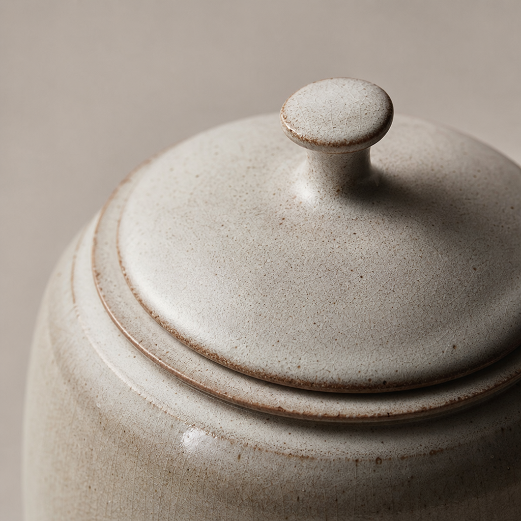 Close-up of the jar lid with subtle handmade texture
