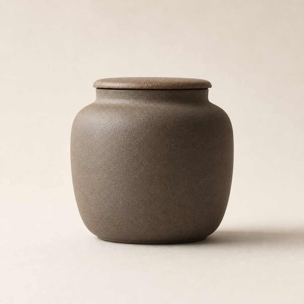 Side profile of the ceramic jar showing compact proportions