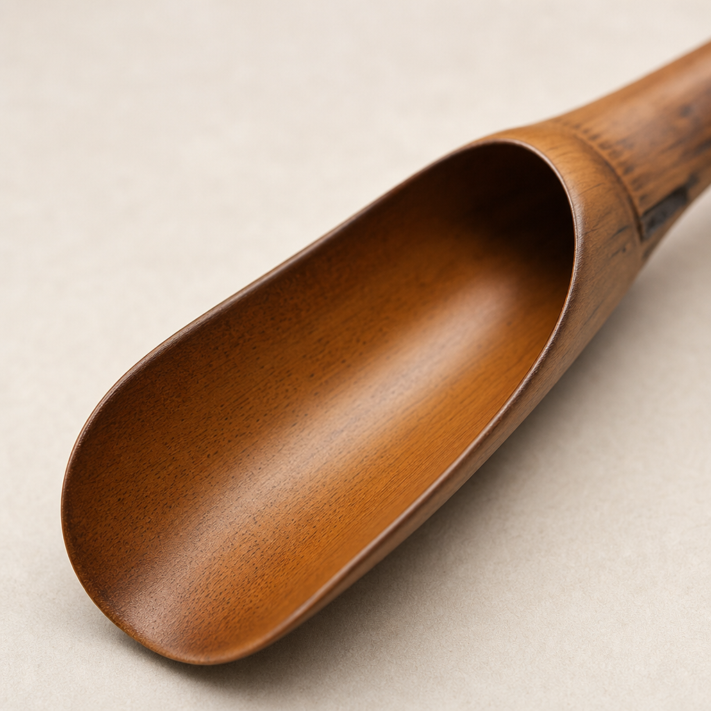 Close-up of the scoop bowl with smooth, burnished finish