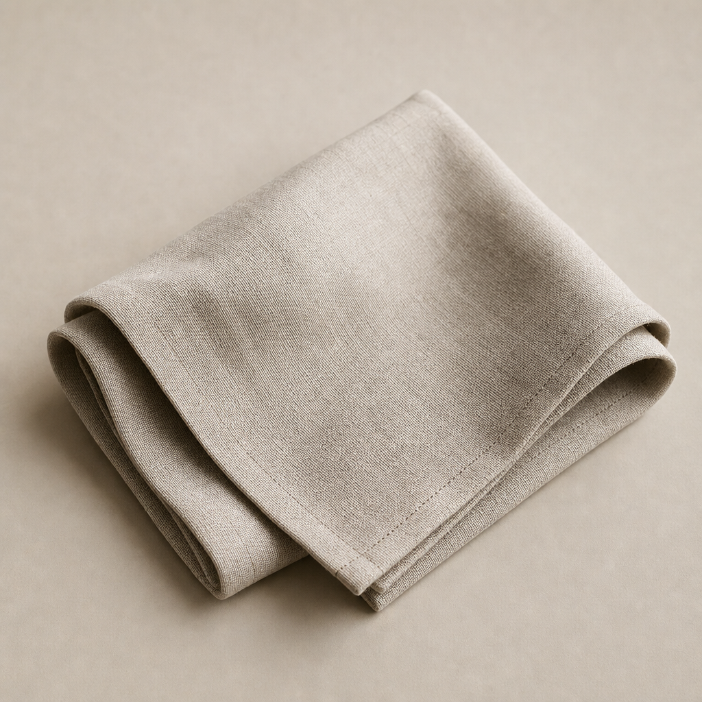 Folded linen towel showing soft drape and clean hem