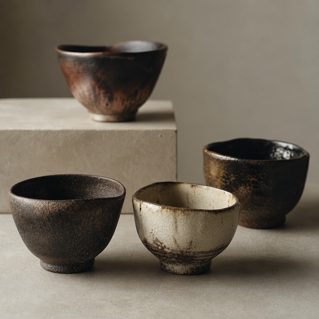 Unique ceramic bowls with deep glaze, asymmetry, and smoked clay finishes