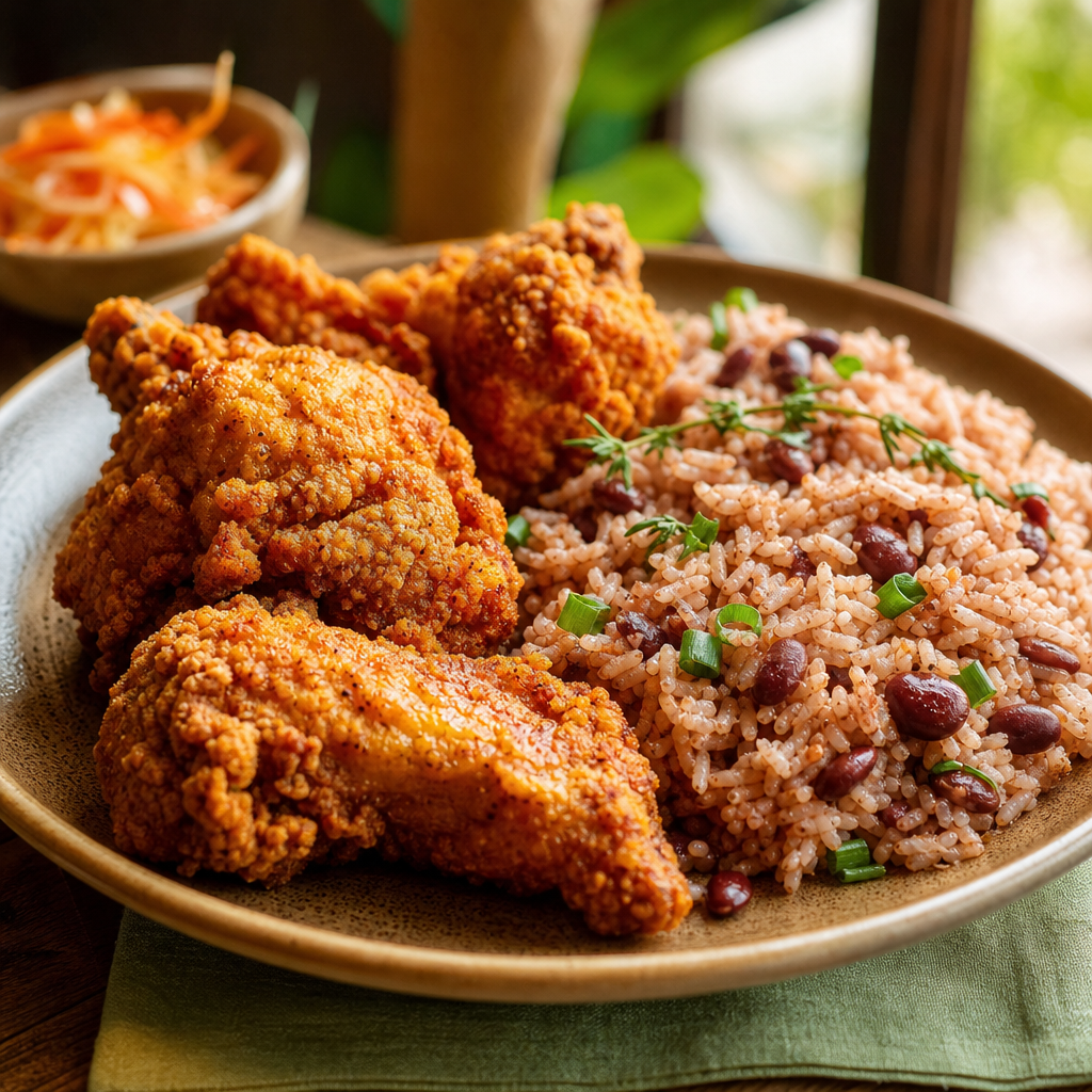 Fried Chicken with Rice and Peas