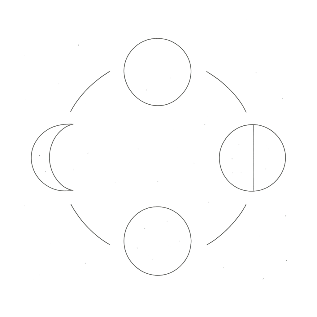 Minimal moon-phase motif showing small crescent to full moon sequence in thin cream line art