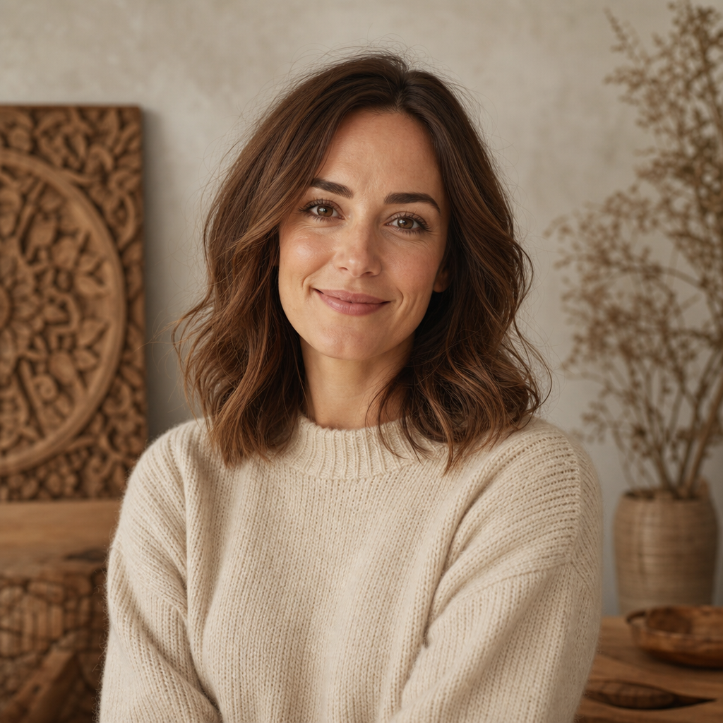 Warm portrait of Amelia, a brunette homeowner from London