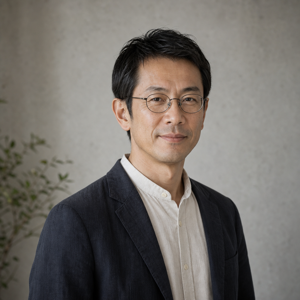 Portrait of Hiro, an interior designer with short black hair from Tokyo
