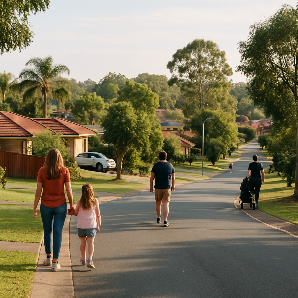 Families enjoying a sunny Pacific Pines park setting near local shops