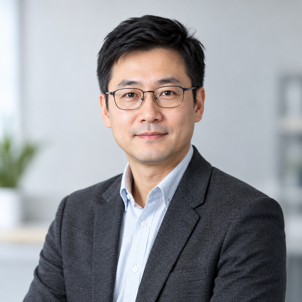 Lucas Chen, CRM Implementation Director, in a professional portrait with a light gray backdrop and business-casual attire