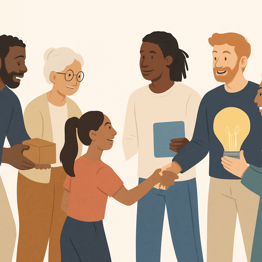 Diverse people collaborating