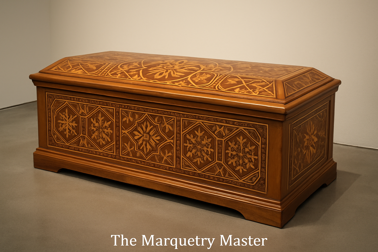 镶嵌大师 / The Marquetry Master - 木质镶嵌，几何与花卉图案，质感缎面，无金属装饰