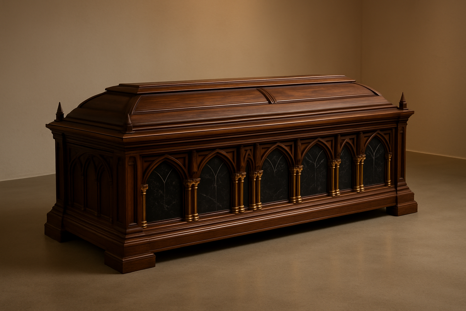梵柱 / The Vatican Pillar - 深胡桃木，金色柱廊点缀，黑色大理石镶嵌，柔暖光线