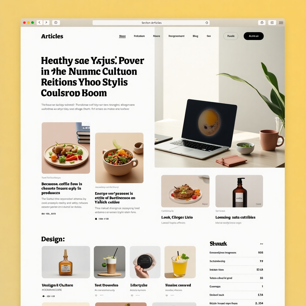 Minimalist workspace with healthy food and a sleek laptop on a sunny desk