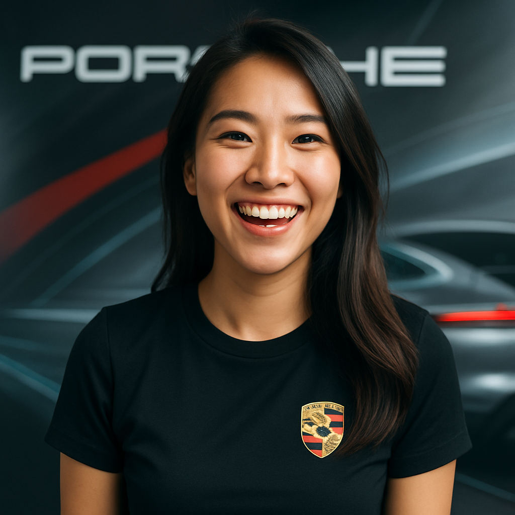 Portrait of Sophia Lee, Porsche Enthusiast