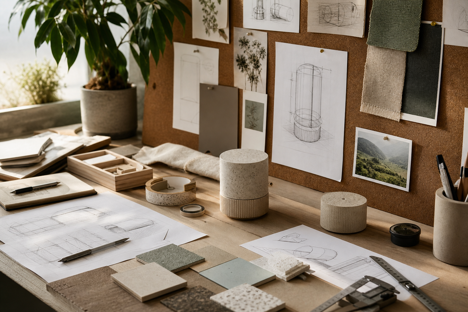 Natural-textured desk or prototype-like workspace scene