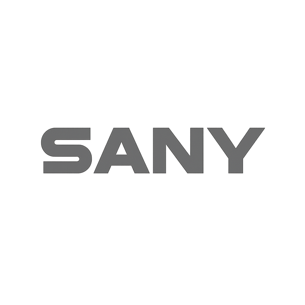 SANY heavy equipment brand logo in muted grayscale