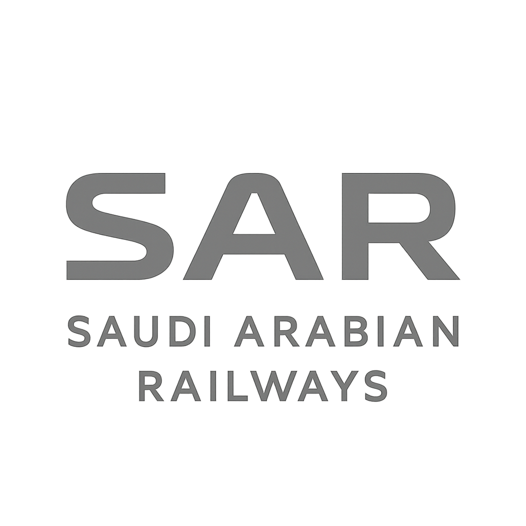 Saudi Arabian Railways SAR logo rendered in muted grayscale